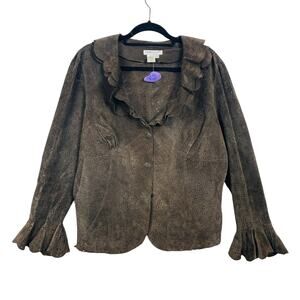 Vintage 90s Y2k Ruffle Cutout Leather Jacket Suede Earthy Boho Fairycore
